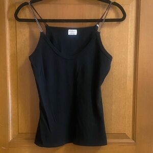 Sleeveless/Tank Top Black with Embellished Crystal Straps One Size EUC!